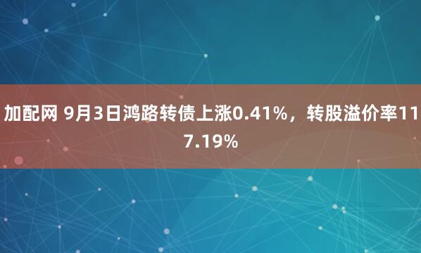 加配网 9月3日鸿路转债上涨0.41%，转股溢价率117.19%